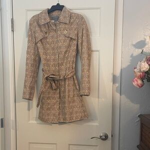 Elegant Tan Patterned Women's Trench Coat